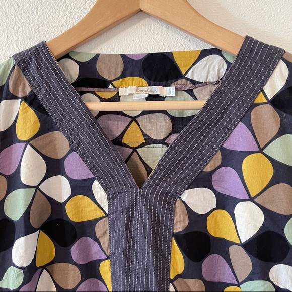 Boden Split Neck Geometric Tear Drop Purple 3/4 Sleeve Pullover Blouse-6 - Picture 3 of 9